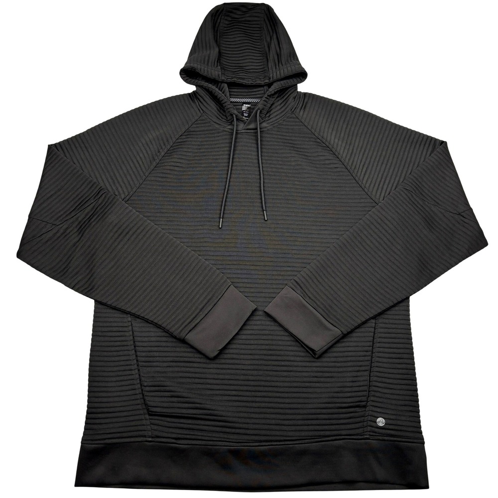 Apana Textured Hoodie Mens Large Black Ribbed Knit Pullover Sweatshirt Athletic